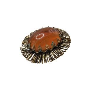 Original by Robert Brooch Amber Glass Cabochon Wire Halo Vintage Pin
